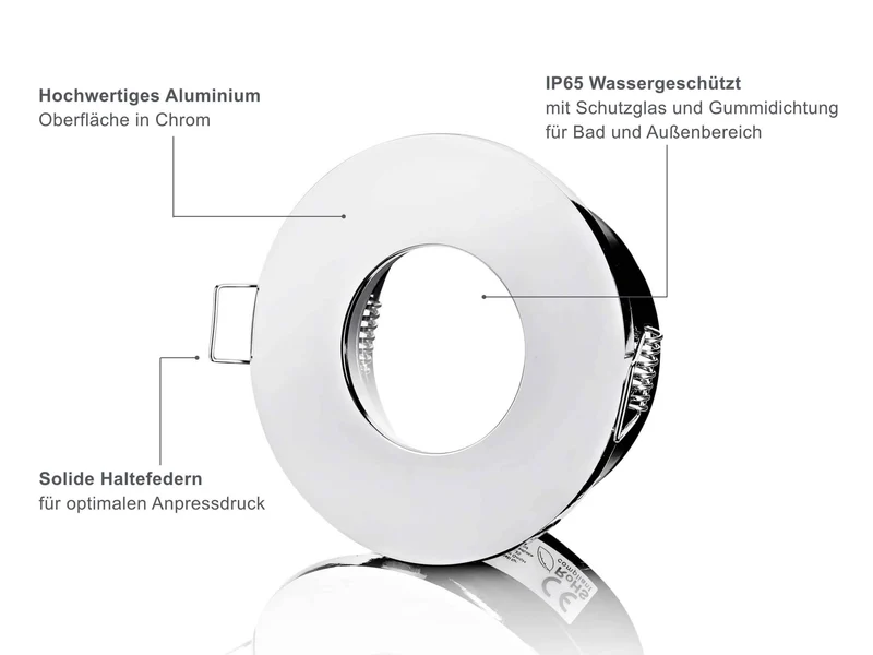 LED Einbaustrahler IP65 - Chrom Rund 5W GU10 - Fora