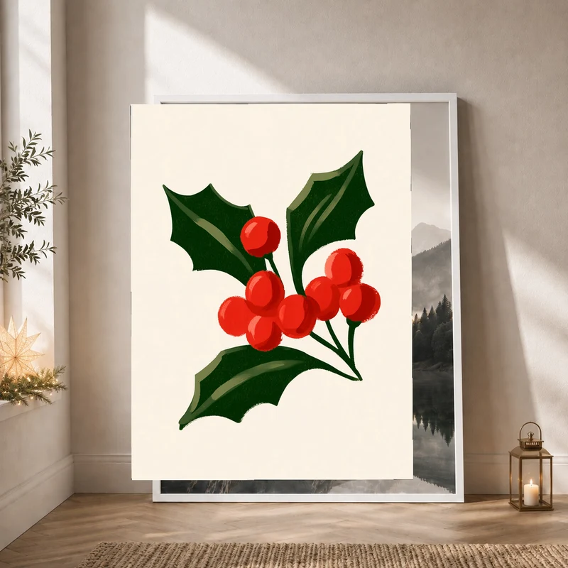 Stechpalme mit roten Beeren Poster