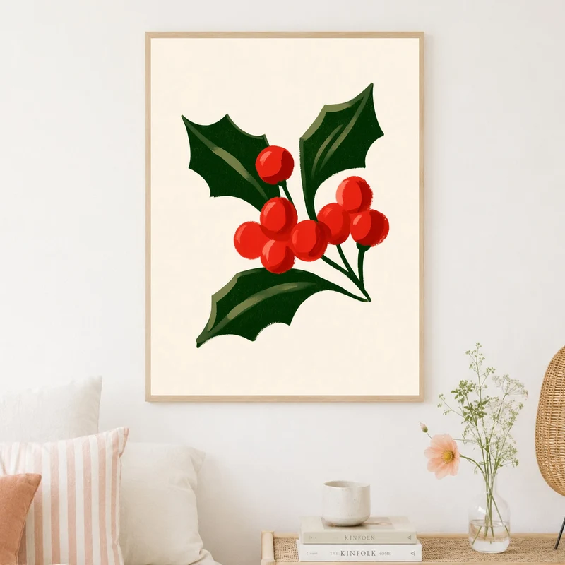 Stechpalme mit roten Beeren Poster