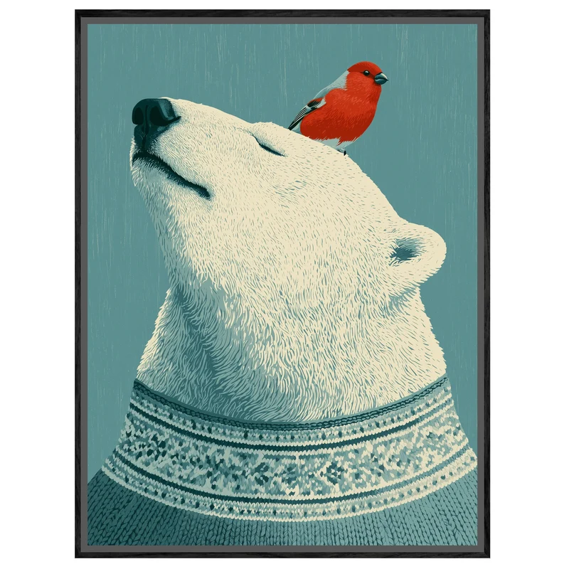 Eisbär mit rotem Vogel Leinwand