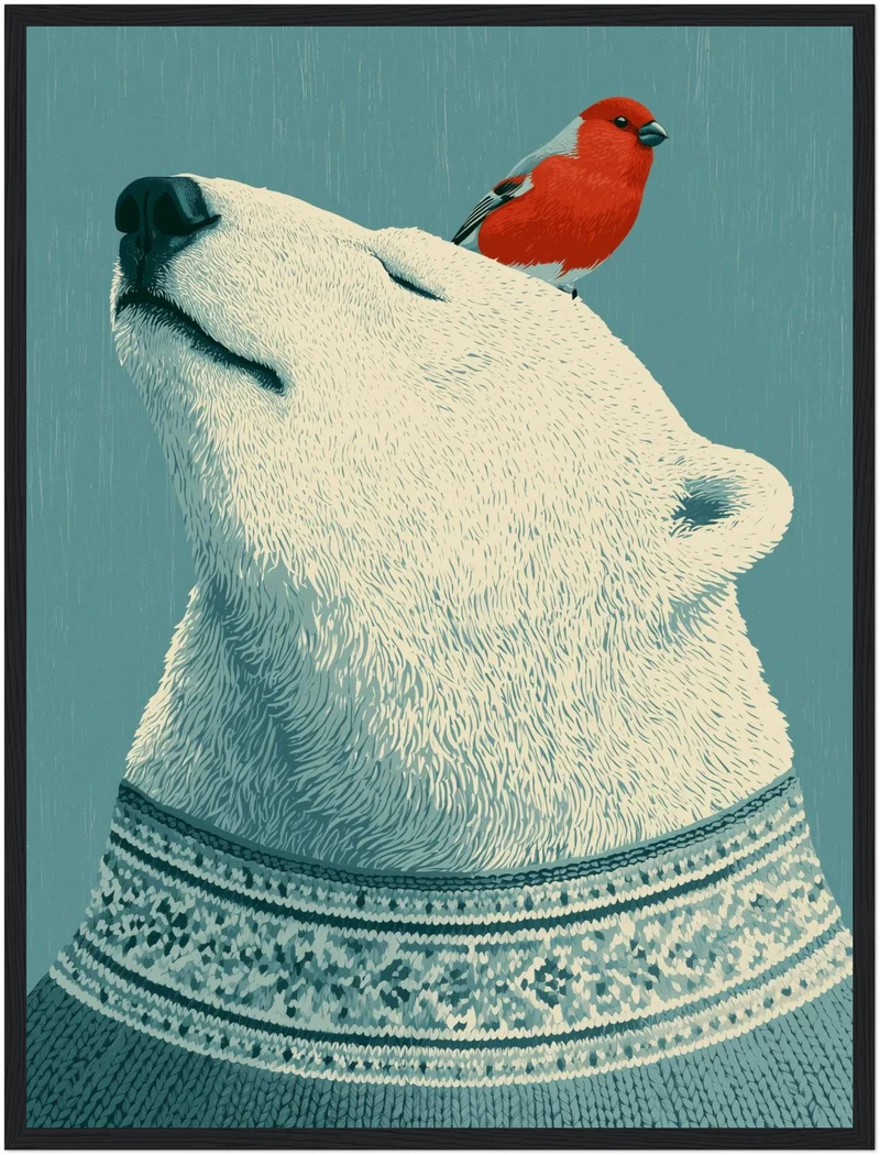 Eisbär mit rotem Vogel Poster