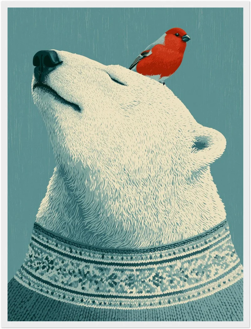 Eisbär mit rotem Vogel Poster