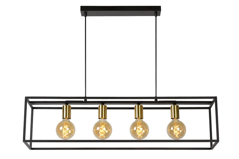 Pendelleuchte Ruben 4-flammig E27 Schwarz, Messing 92cm