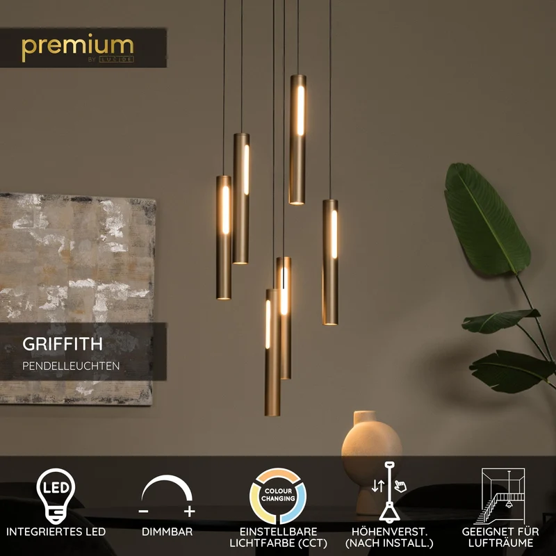 LED-Pendelleuchte Griffith 6-flammig CCT dimmbar Bronze