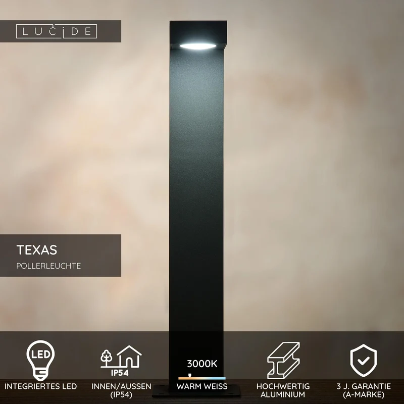 LED-Pollerleuchte Texas IP54 40cm Anthrazit Warmweiß