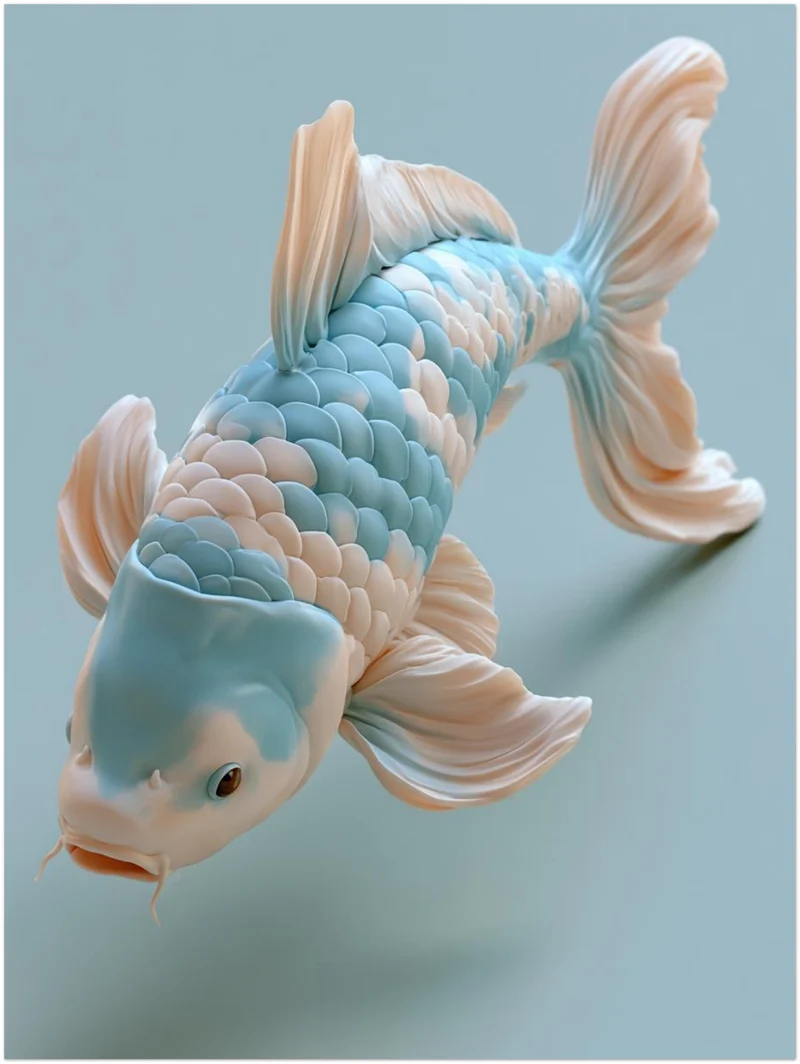 Koi Fisch Pastellblau Leinwand