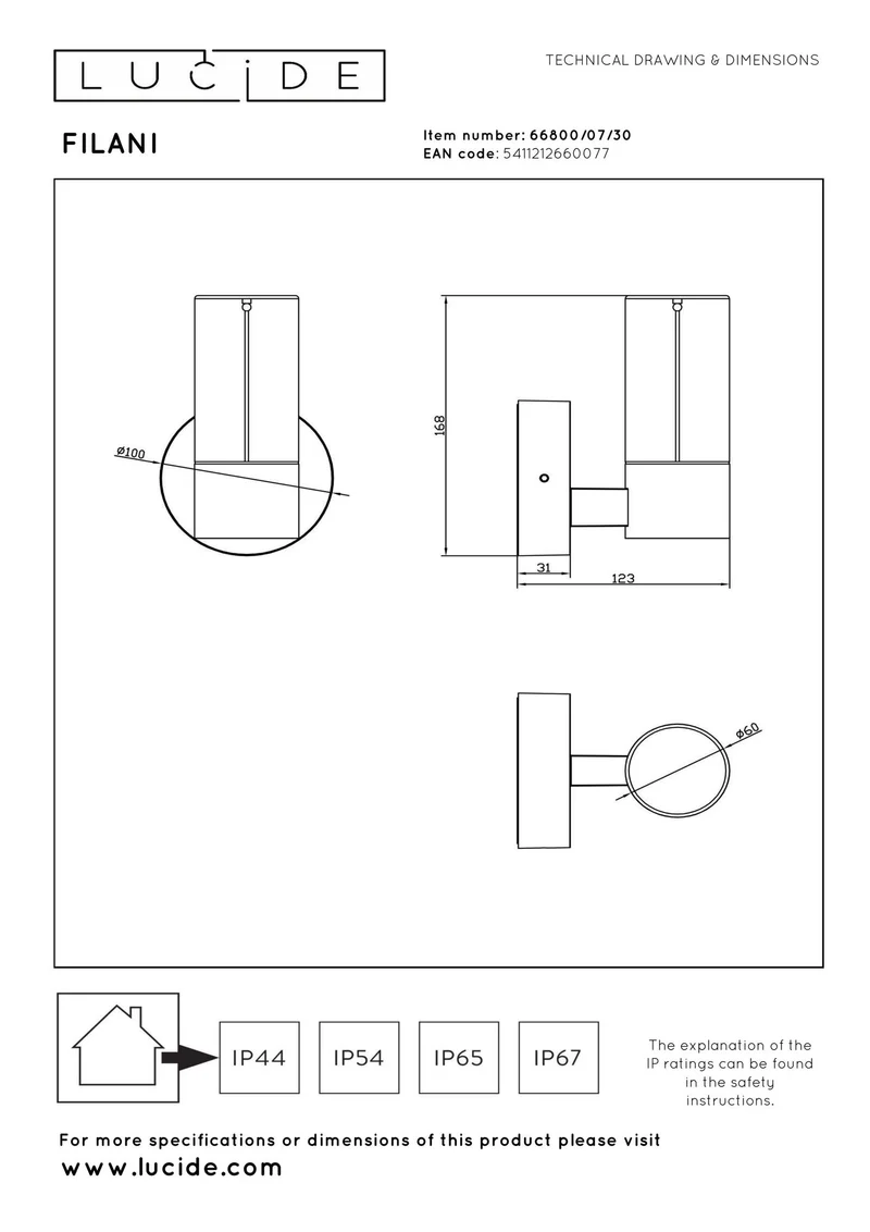 LED-Außenwandleuchte Filani IP54 mit Glasschirm Breite 12,3cm