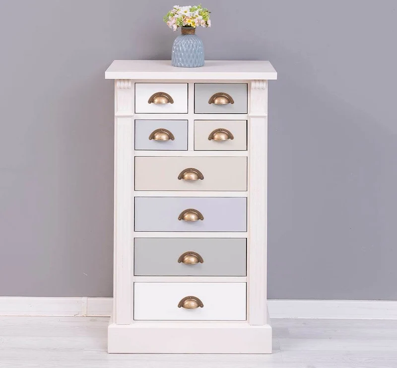 Schmale Apothekerkommode im Landhausstil mit 8 Schubladen