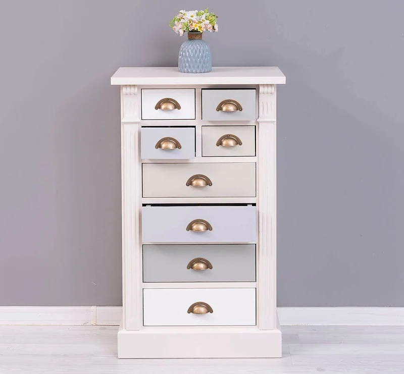 Schmale Apothekerkommode im Landhausstil mit 8 Schubladen