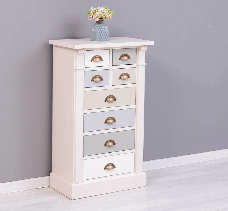 Schmale Apothekerkommode im Landhausstil mit 8 Schubladen