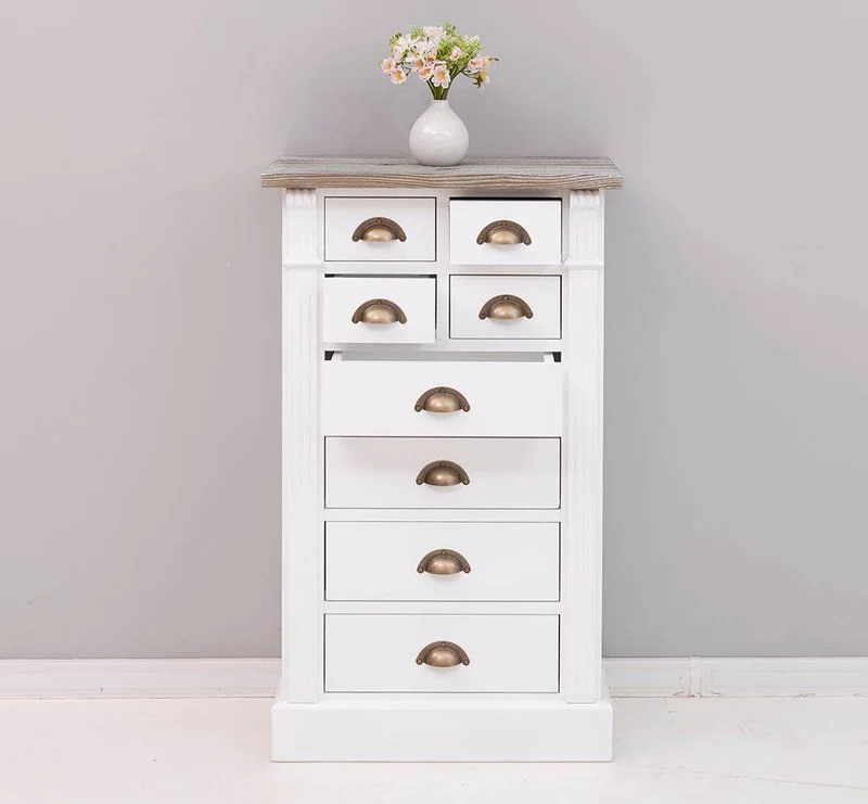 Schmale Apothekerkommode im Landhausstil mit 8 Schubladen