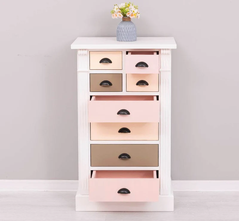 Schmale Apothekerkommode im Landhausstil mit 8 Schubladen