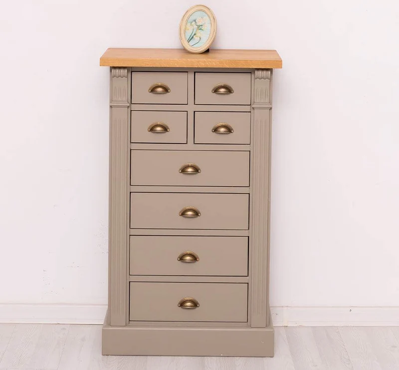 Schmale Apothekerkommode im Landhausstil mit 8 Schubladen