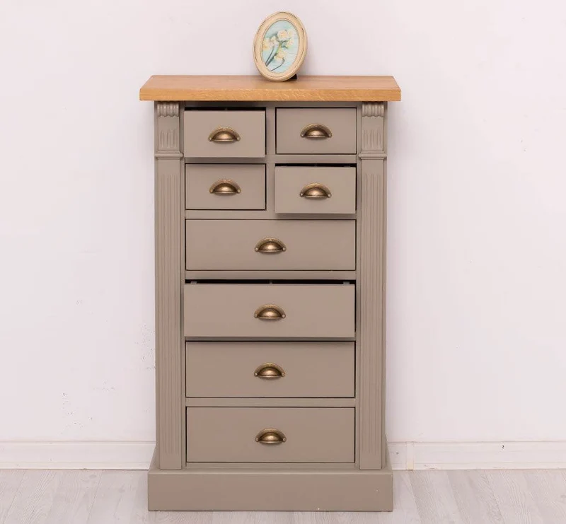 Schmale Apothekerkommode im Landhausstil mit 8 Schubladen