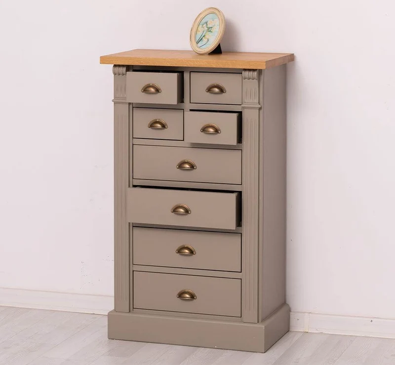 Schmale Apothekerkommode im Landhausstil mit 8 Schubladen