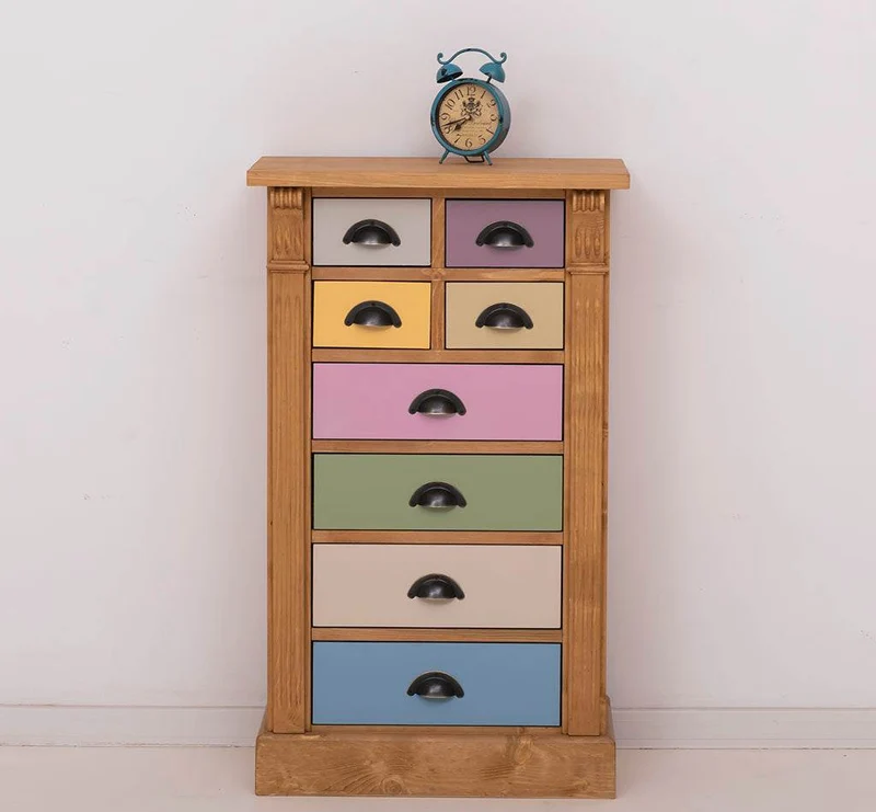 Schmale Apothekerkommode im Landhausstil mit 8 Schubladen