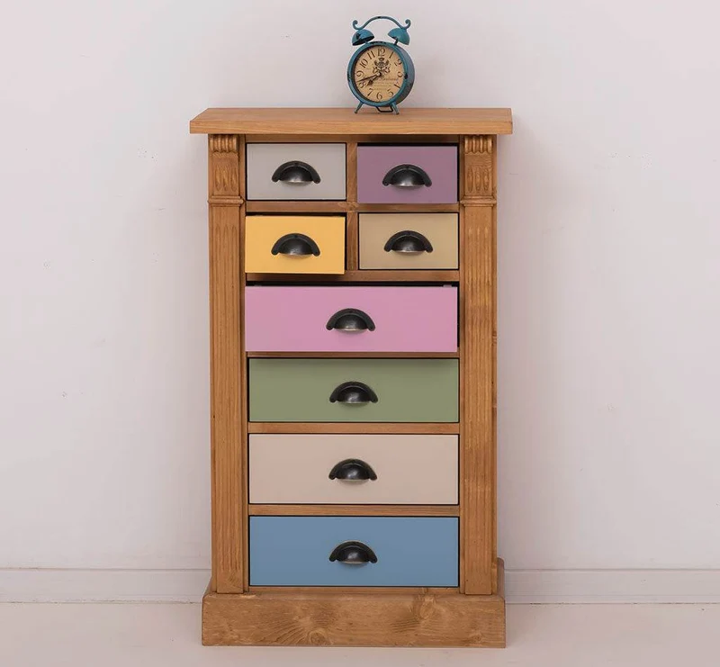 Schmale Apothekerkommode im Landhausstil mit 8 Schubladen