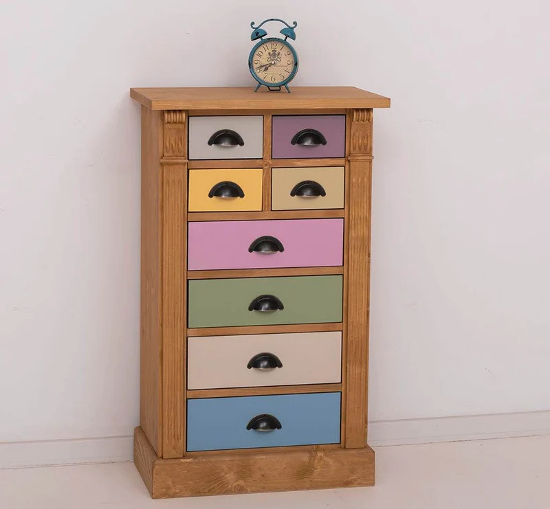 Schmale Apothekerkommode im Landhausstil mit 8 Schubladen