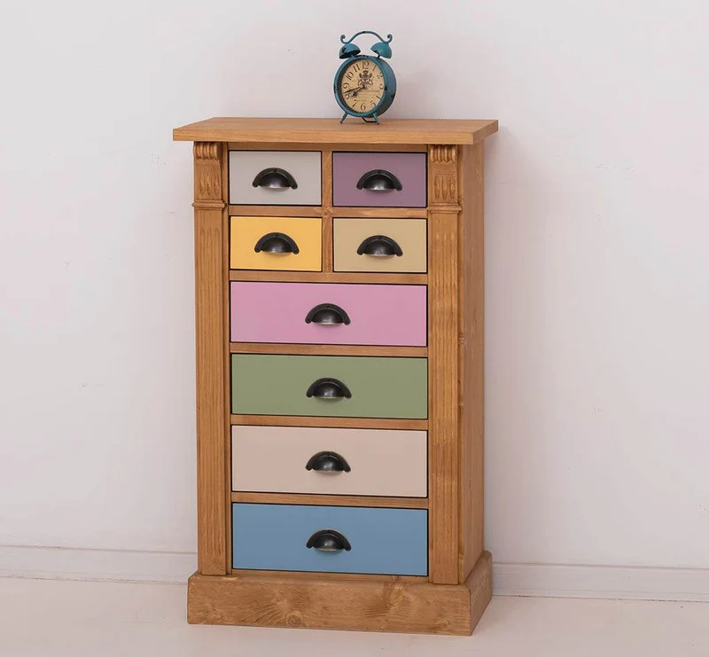 Schmale Apothekerkommode im Landhausstil mit 8 Schubladen