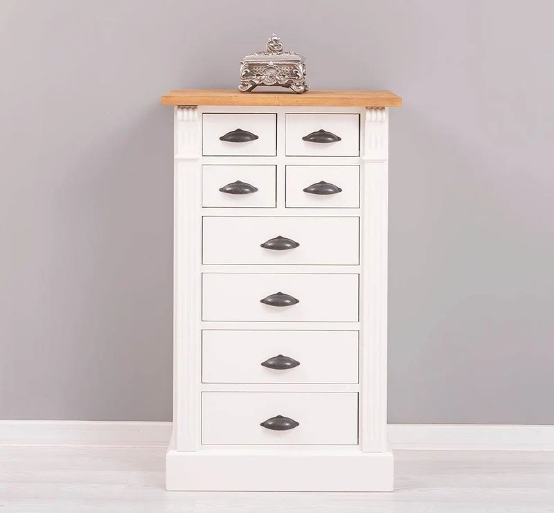 Schmale Apothekerkommode im Landhausstil mit 8 Schubladen