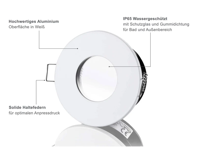 LED Einbaustrahler IP65 Dimmbar - Weiß Rund 5W GU10 - Fora