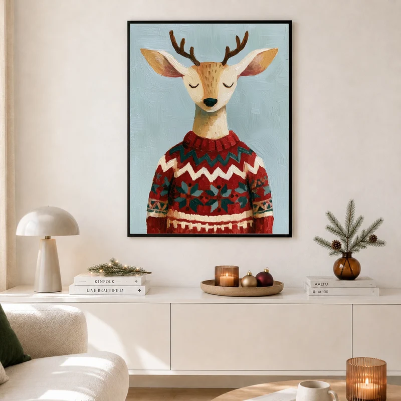 Rentier im Weihnachtspullover Poster