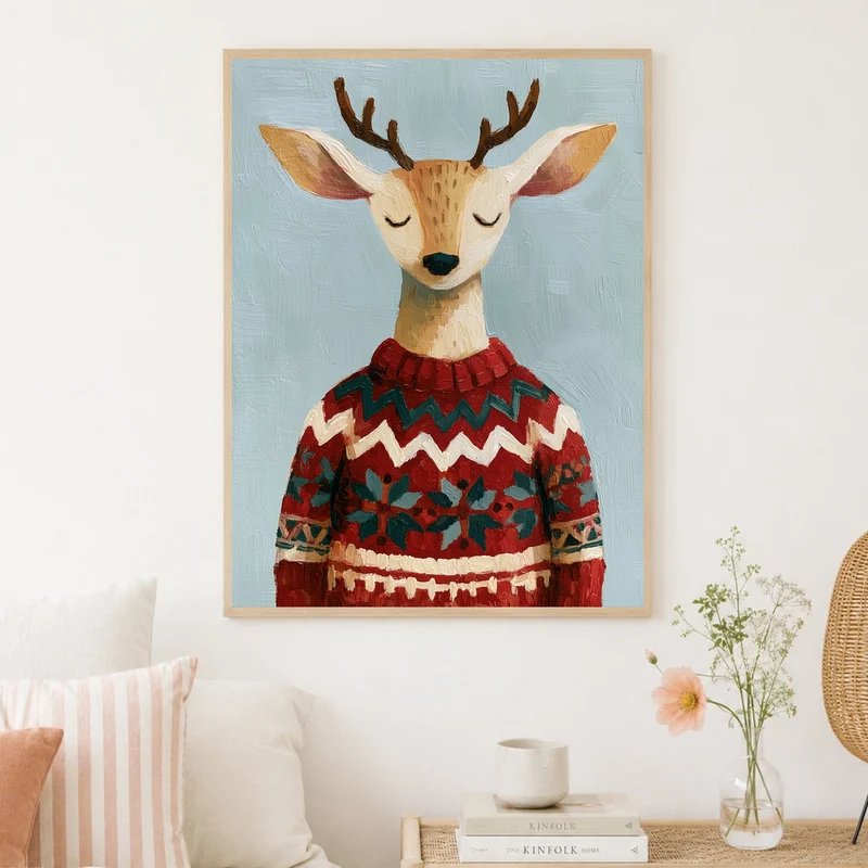 Rentier im Weihnachtspullover Poster