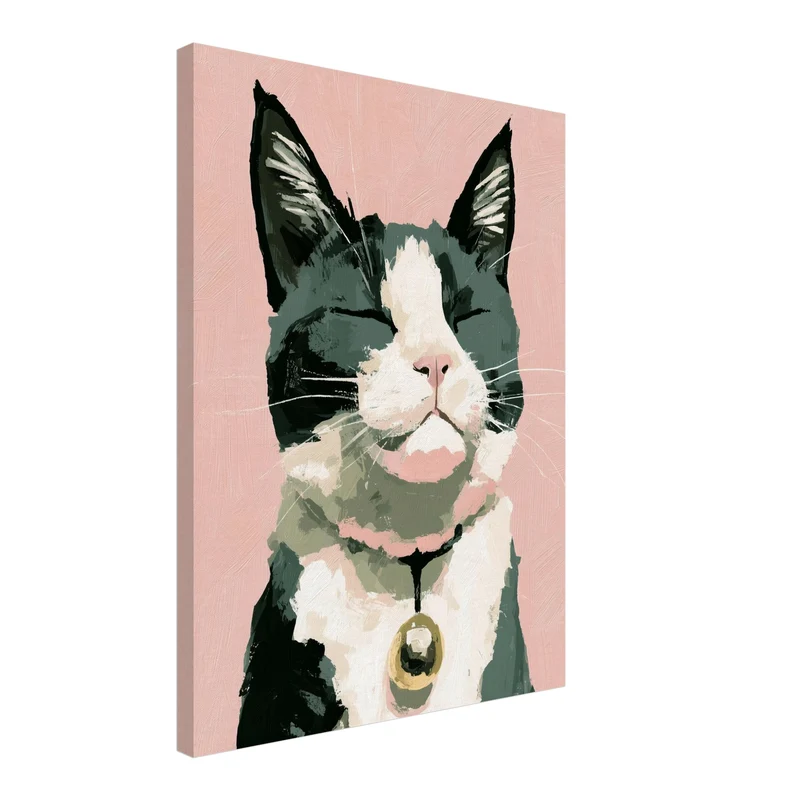 Zufriedene Katze mit Glöckchen Leinwand