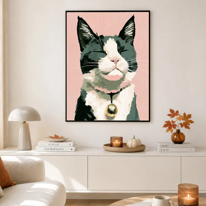 Zufriedene Katze mit Glöckchen Poster