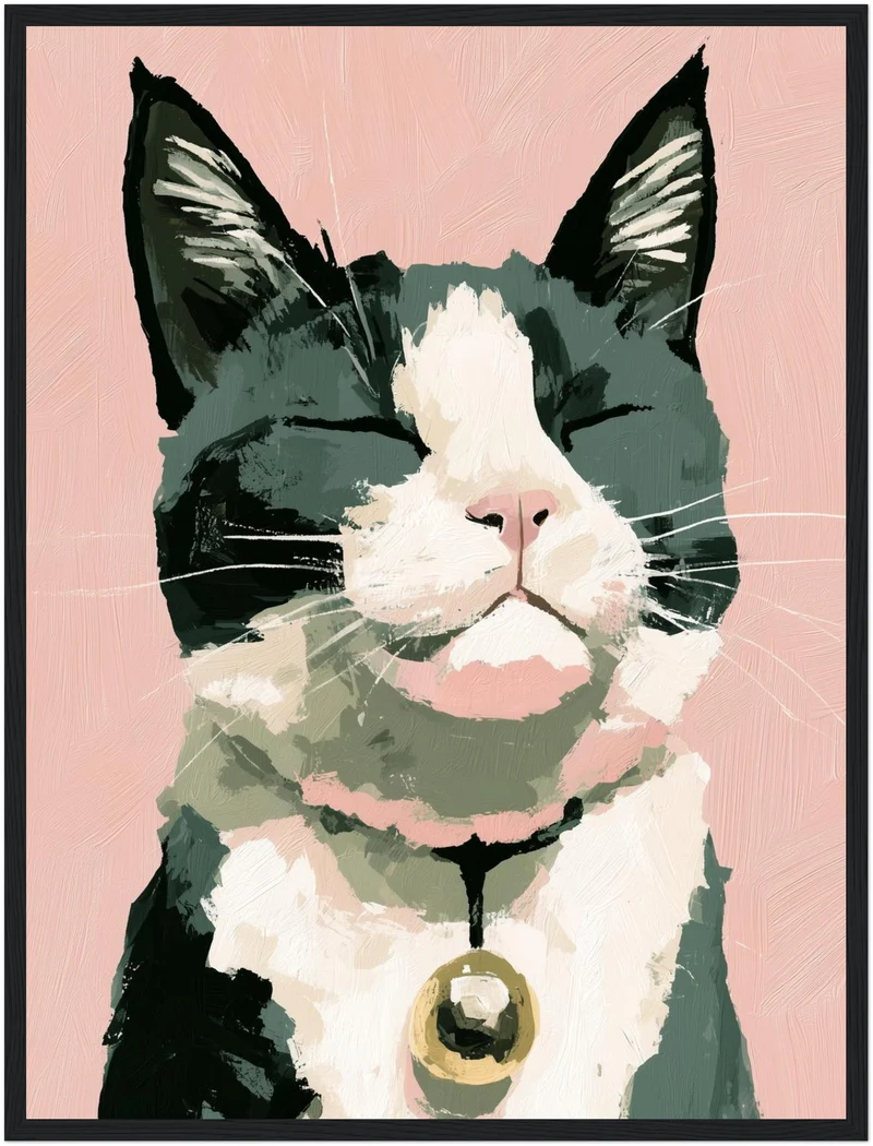 Zufriedene Katze mit Glöckchen Poster