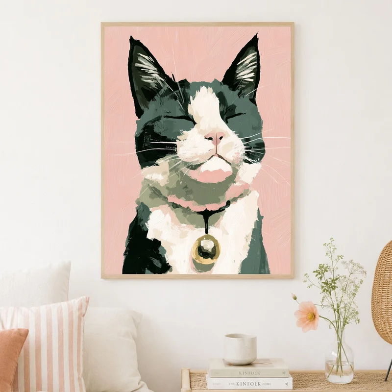 Zufriedene Katze mit Glöckchen Poster