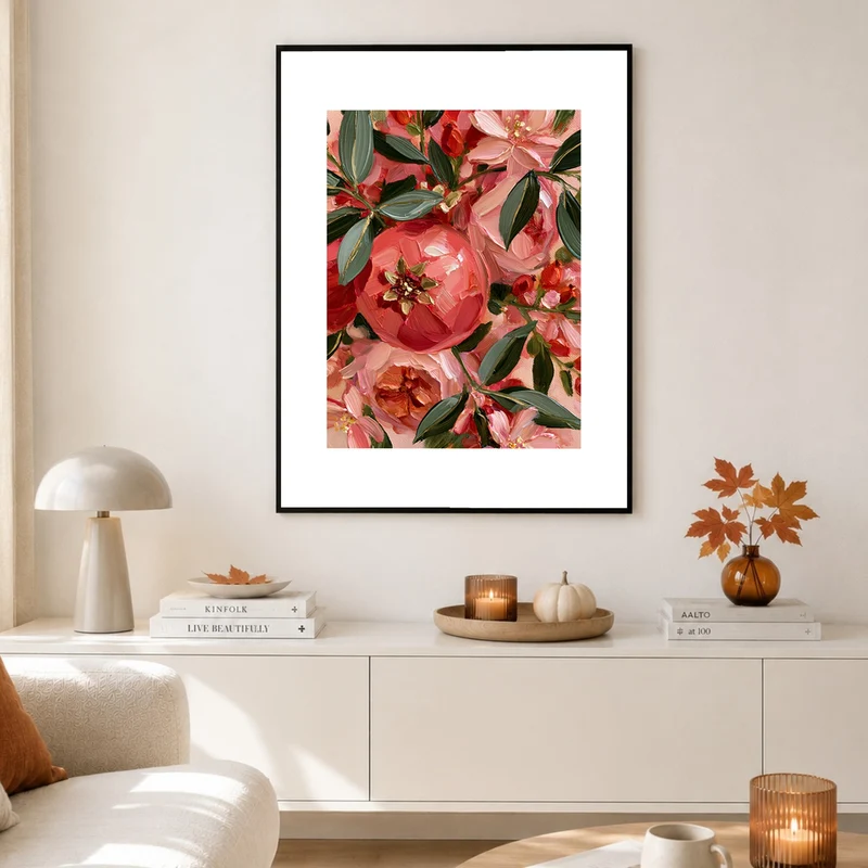 Pfingstrosenblüten in Korallrot Poster