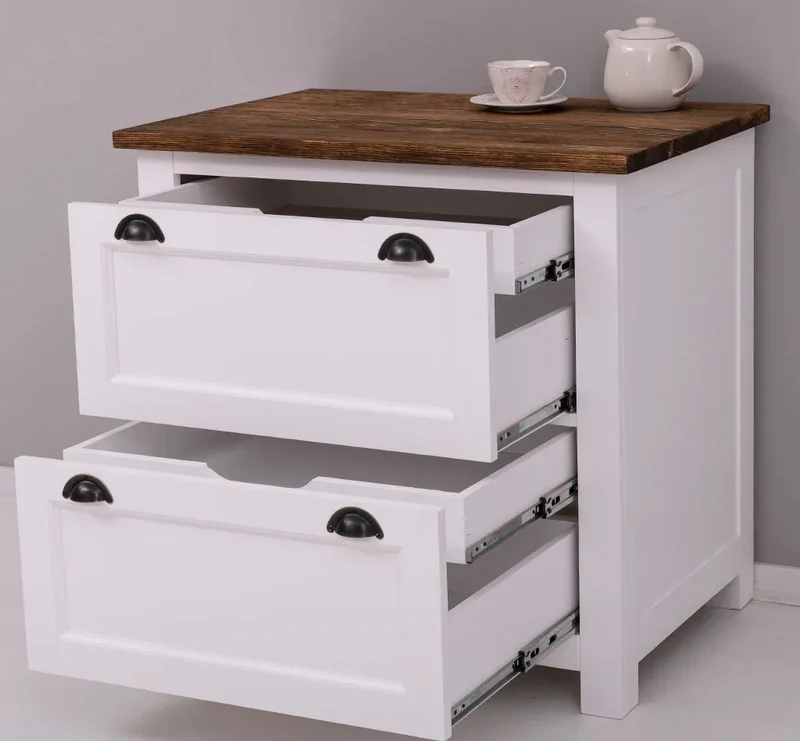 Küchenmodul aus Massivholz | Besteckschrank- und Geschirrschrank mit 2 Schubladen und zwei innenliegenden Schubladen