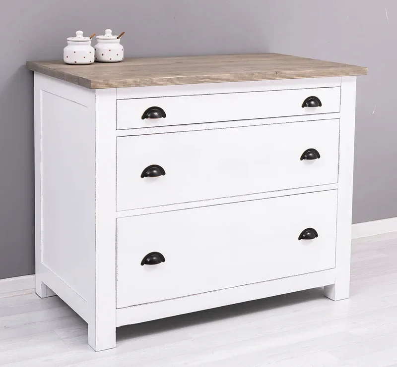 Küchenmodul aus Massivholz | mit 3 Schubladen - Schrank und Besteckorganizer