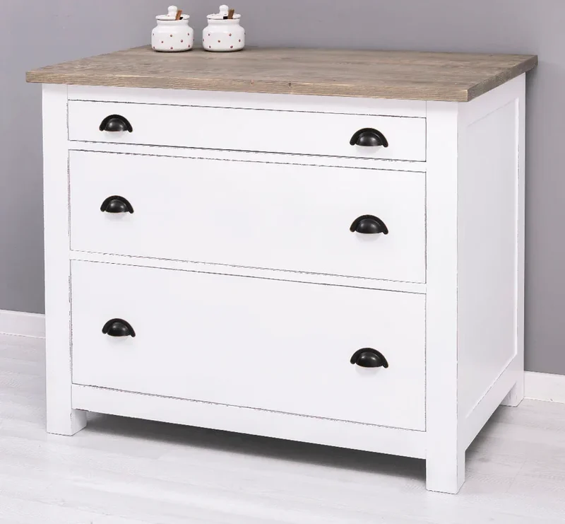 Küchenmodul aus Massivholz | mit 3 Schubladen - Schrank und Besteckorganizer