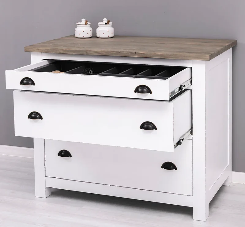 Küchenmodul aus Massivholz | mit 3 Schubladen - Schrank und Besteckorganizer