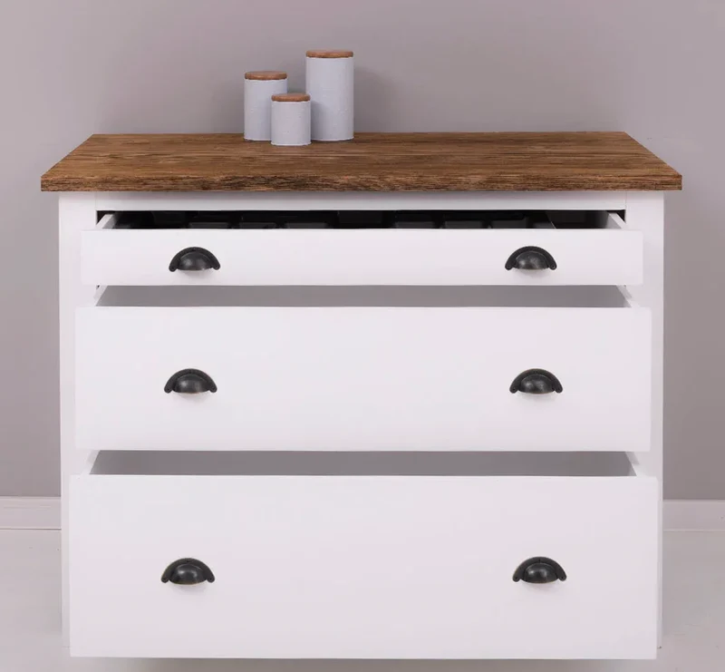 Küchenmodul aus Massivholz | mit 3 Schubladen - Schrank und Besteckorganizer