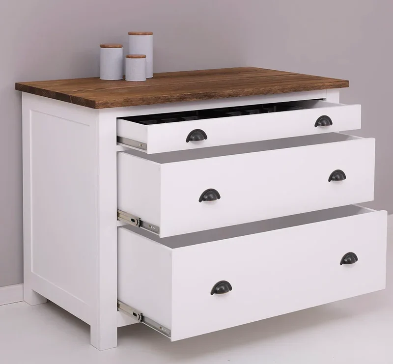 Küchenmodul aus Massivholz | mit 3 Schubladen - Schrank und Besteckorganizer