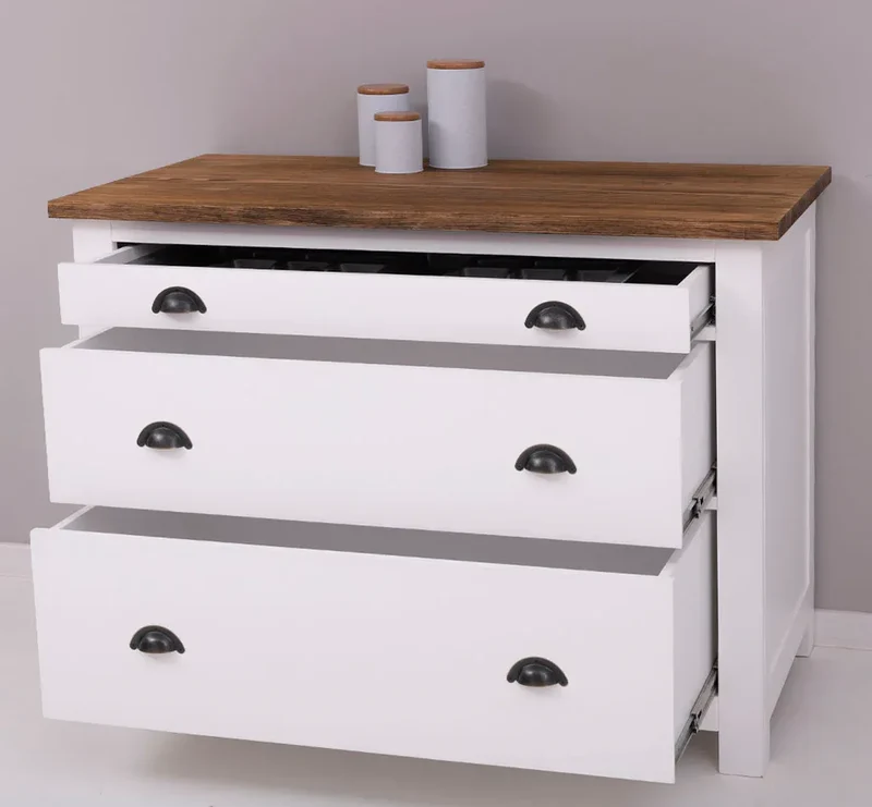 Küchenmodul aus Massivholz | mit 3 Schubladen - Schrank und Besteckorganizer