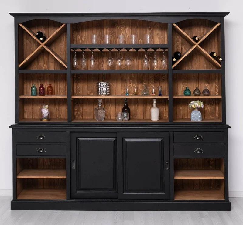 Großer Buffetschrank aus Massivholz | Wohnzimmerschrank mit Glashaltern und Weinfächern