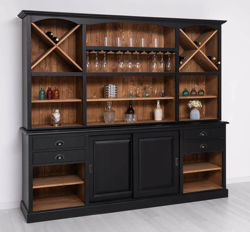 Großer Buffetschrank aus Massivholz | Wohnzimmerschrank mit Glashaltern und Weinfächern