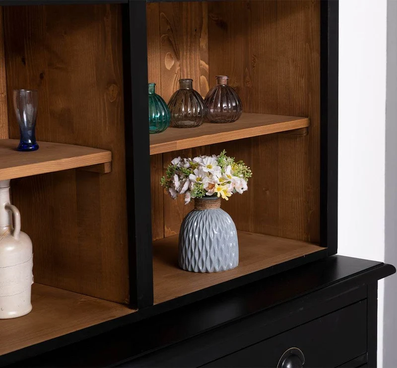 Großer Buffetschrank aus Massivholz | Wohnzimmerschrank mit Glashaltern und Weinfächern