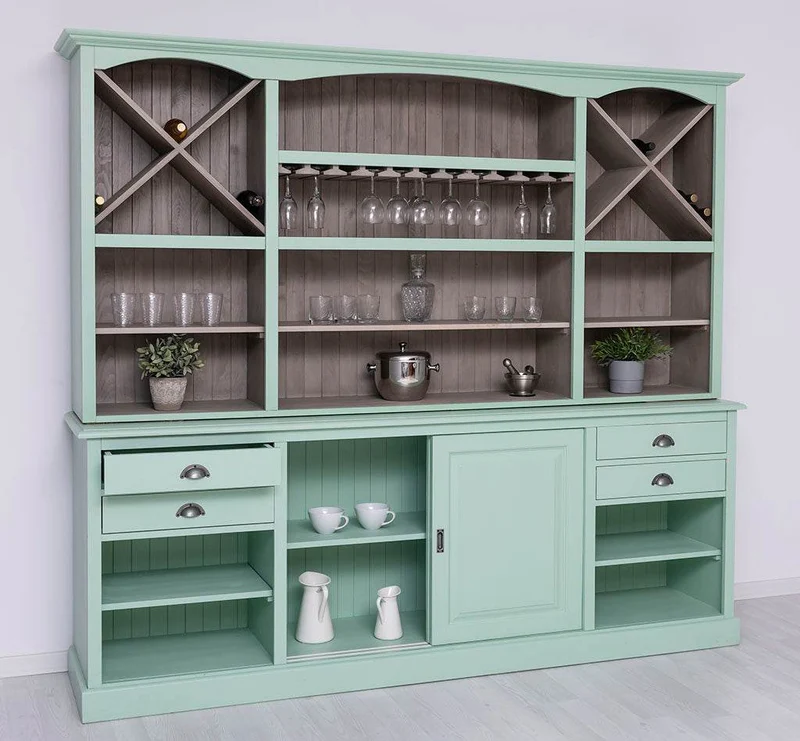 Großer Buffetschrank aus Massivholz | Wohnzimmerschrank mit Glashaltern und Weinfächern