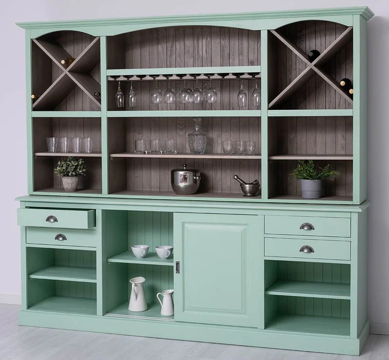 Großer Buffetschrank aus Massivholz | Wohnzimmerschrank mit Glashaltern und Weinfächern