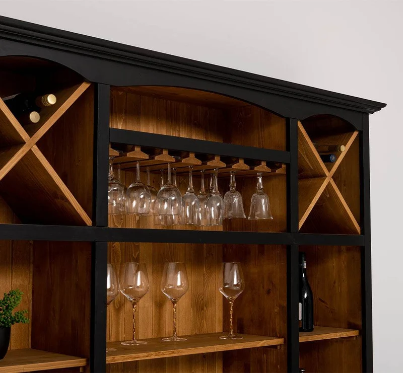 Großer Buffet- und Weinschrank aus Massivholz | Wohnzimmerschrank mit Glashalter und Flaschenablagen