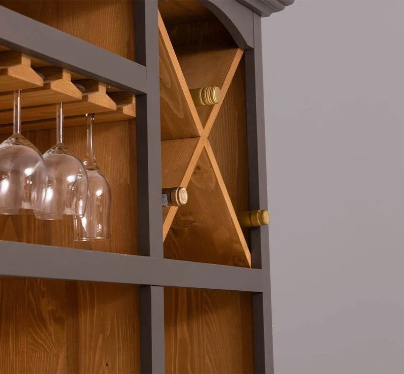 Großer Buffet- und Weinschrank aus Massivholz | Wohnzimmerschrank mit Glashalter und Flaschenablagen