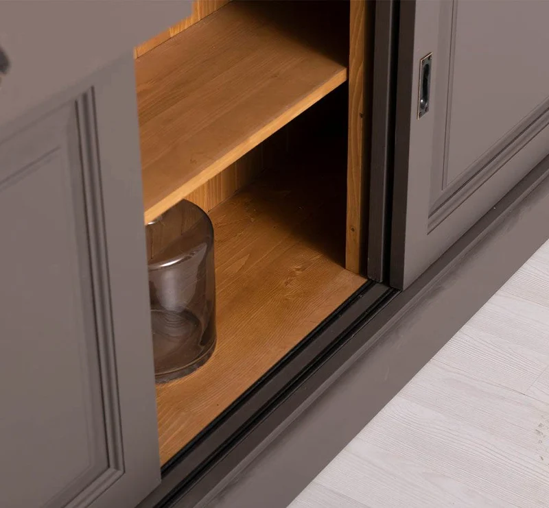 Großer Buffet- und Weinschrank aus Massivholz | Wohnzimmerschrank mit Glashalter und Flaschenablagen
