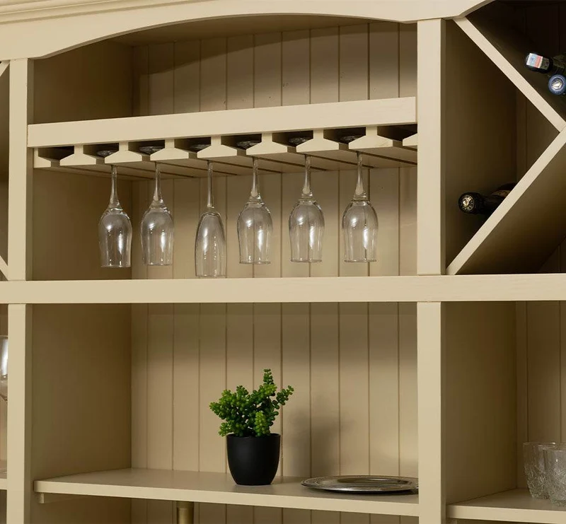 Großer Buffet- und Weinschrank aus Massivholz | Wohnzimmerschrank mit Glashalter und Flaschenablagen