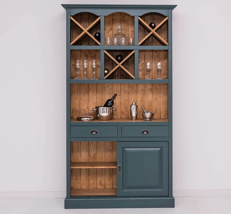 Buffet- und Weinschrank aus Massivholz mit Flaschenablagen
