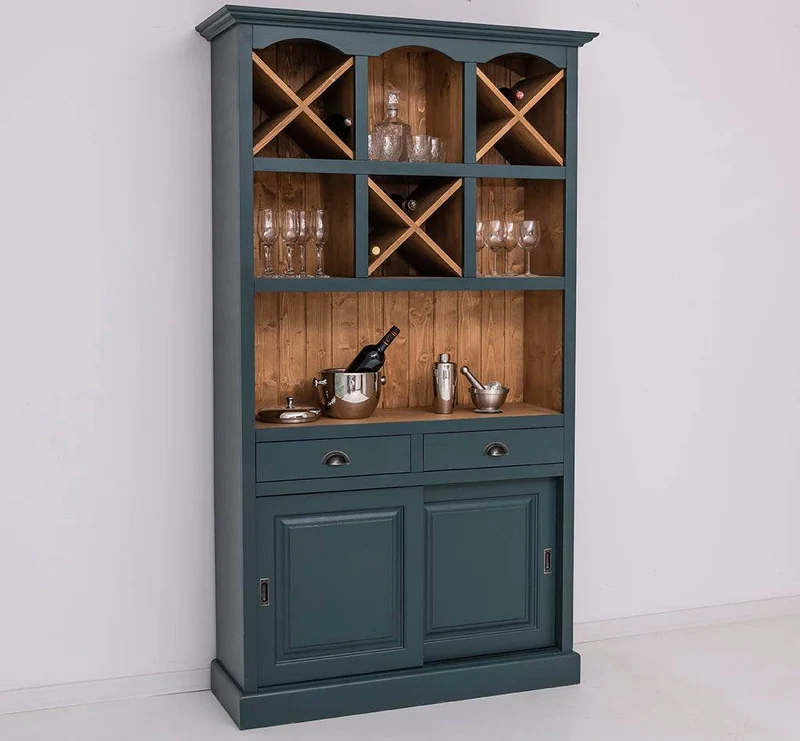 Buffet- und Weinschrank aus Massivholz mit Flaschenablagen